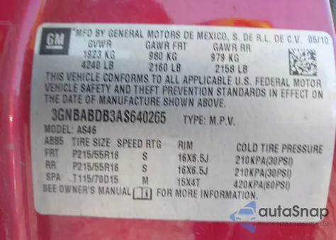 2010 Chevrolet Hhr Lt z USA, uszkodzony, nr VIN 3GNBABDB3AS640265